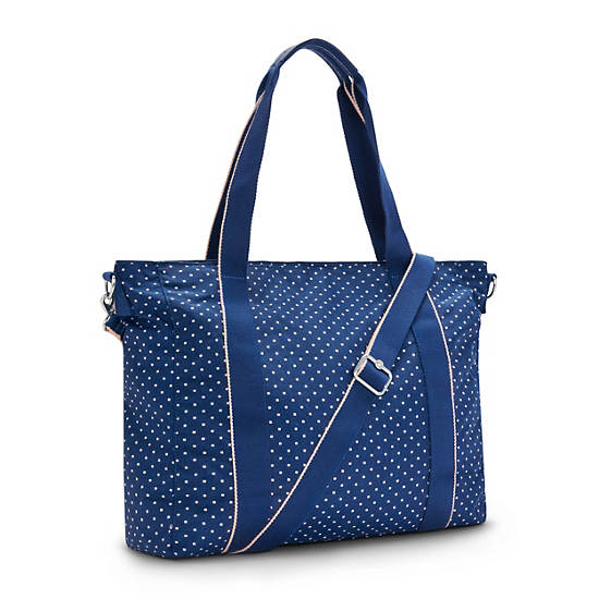 Kipling Asseni Printed Tote Bags Soft Dot Blue | CA 1461LI